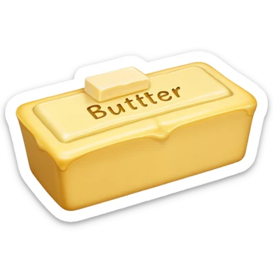 Create an image with butter and text in front that says butter  sticker