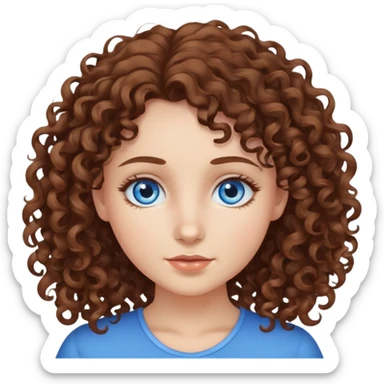 A fair-skin girl with brown curly hair and blue eyes. sticker