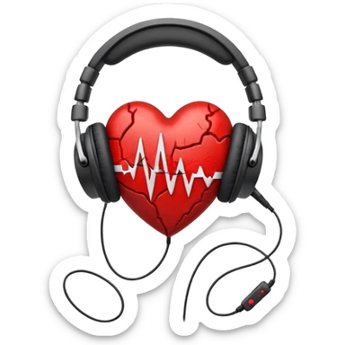 A broken red heart with wired headphones around it sticker