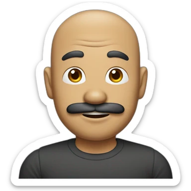 Balding Cambodian man with a Mario mustache wearing black sticker