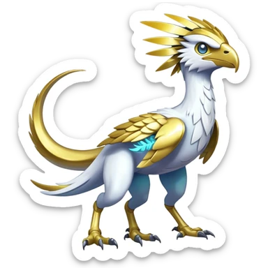 Shiny Futuristic Celestial Magical Ethereal Fakemon-HeadFeathers-Pokemon-Digimon-Spectrobes-Raptor-fusion, full body sticker