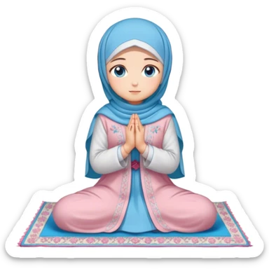 Turkish beautiful finish Konya girl blue eyes with hijab and Sakura dress praying on pray mat sticker