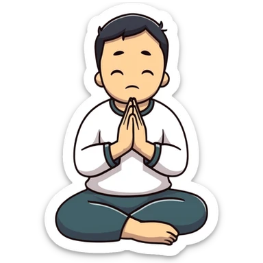 anxious man with hands clasped together in prayer position with worried expression sticker