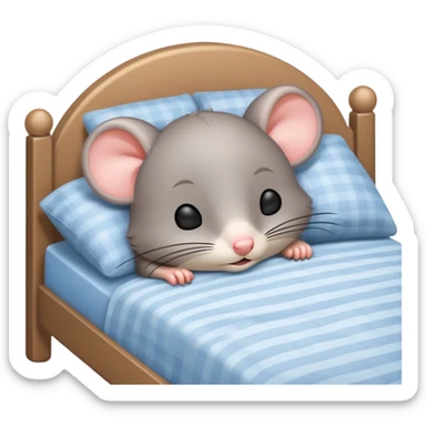 Crea una imagen de un rato adorable gris parecido a este 🐭 donde este duermiendo en una cama y de su cabeza aparezca esto 💤 indicando q está muy dormido.  sticker
