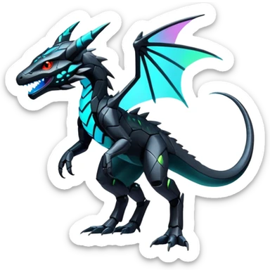 futuristic-colored neon-colored Fakémon-Trico-Kyurem-Salandit-creature (full body) sticker