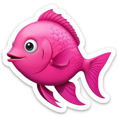 bright pink fish seen in exact side view, facing perfectly to the right, only one eye visible, complete flat 2D side profile, derpy expression with silly smile, flat like a paper cutout sticker