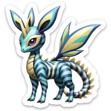 zig-zag-patterned tribal tropical hot spotted striped Meloetta-Dialga-Giratina-Noibat-Pokémon-Fakémon-fusion-hybrid-creature sticker
