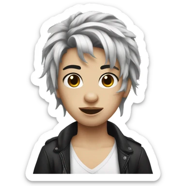 messy black hair white skin, and face piercings sticker