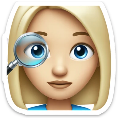 white girl with black hair and blue eyes with magnifying glass and a suspicious look sticker