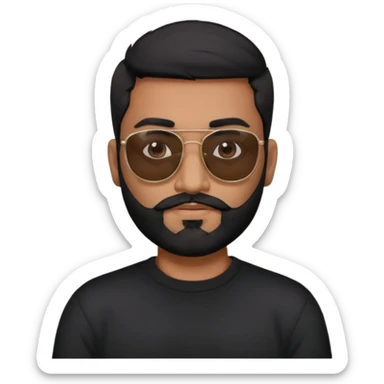 Indian man with  black hair and beard and black sunglasses and black jumper sticker