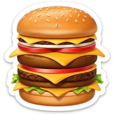 A clean and simple icon of fast food in emoji-style illustration. A burger with fries, naggets and shaverma, bright and bold colors, simple shapes, flat design, high contrast, inviting and appetizing. sticker