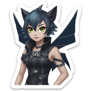 cool kawaii anime edgy distinguished pretty elegant beautiful fantasy black ethereal nargacuga-Noivern-sphynx-Quiana-Fakemon collar techwear harness belt pouches full body sticker