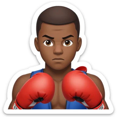 Passport photo portrait of a 19-year-old Black male boxer, neutral expression, shoulders up view, athletic build, boxing context subtly visible sticker