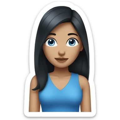 Woman with long black hair, blue eyes, wearing blue top. sticker