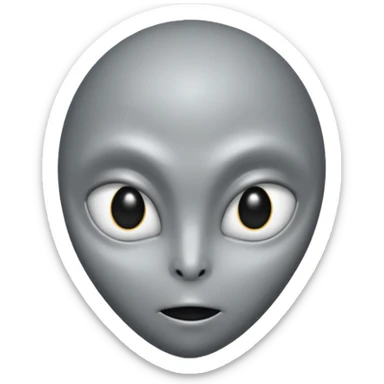 Grey alien head, almond-shaped eyes fully black with no white, slanted, pale grey skin, cartoon emoji, no background
 sticker