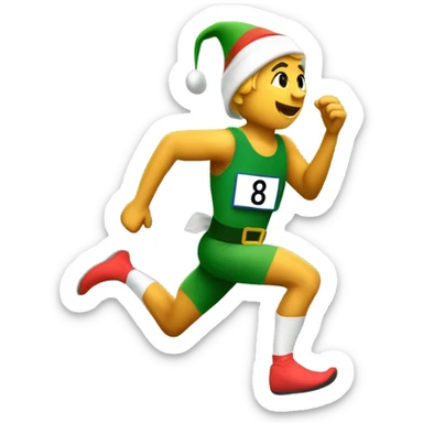 Elf running a marathon with a running bib on with the number 8 sticker