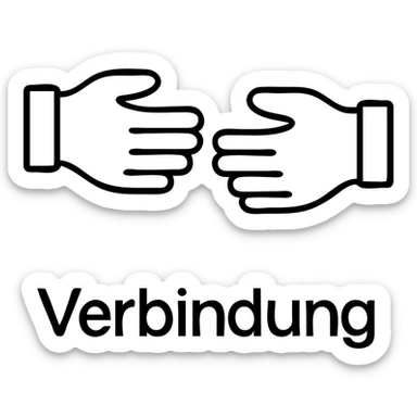 Add the text 'Verbindung' below the icon in a modern style with clear outlines, matching the icon's color scheme, on a transparent background. sticker