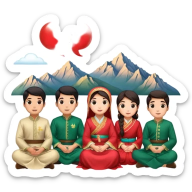 A group of young Pakistani people sitting around and sharing knowledge, with talking bubble of Hong kong scenary in it sticker