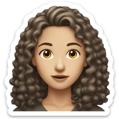 White woman with dark long brown curly hair and brown eyes sticker