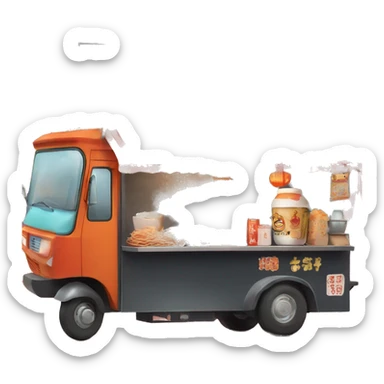 A food truck selling ramen is decorated with Japanese signs and lanterns sticker