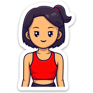 Asian with straight middle hair light skin with red crop top sticker
