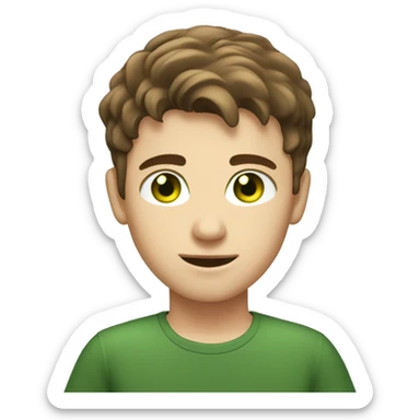 caucassian young man with short brown hair and green eyes working on laptop sticker