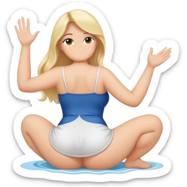 curvy blonde woman, back view, sitting on her soles, waving, SFW, no explicit content sticker