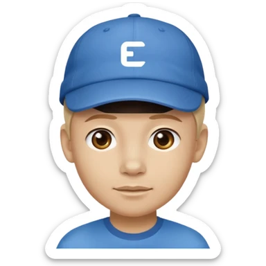 This is a cartoon-style avatar wearing a blue cap and a matching blue shirt, with a neutral expression. sticker