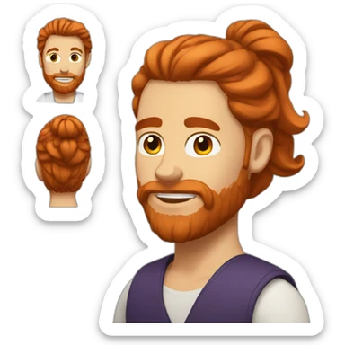 Red head bearded man with long hair in a bun sticker
