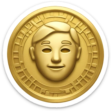 A gold coin with a geometric pattern sticker