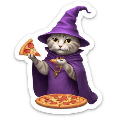 cat wizard eats pizza sticker