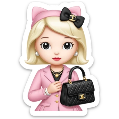 Hello Kitty wears in Chanel with a black bag Timeles sticker
