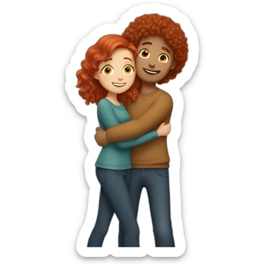 man with red hair hugging girl with curly brown hair sticker