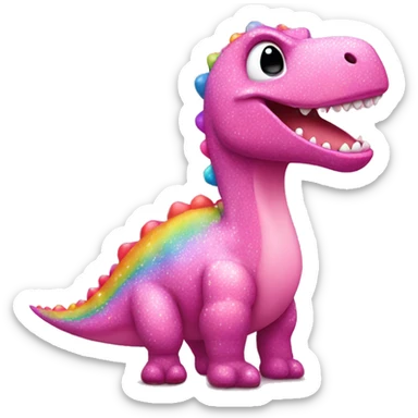 Pink Dinosaur with rainbow glittery polka dots  sticker