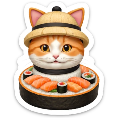 happy cat wearing a hat made out of sushi sticker