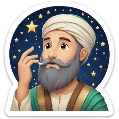 Middle Eastern sage with long beard stroking his beard while looking up at stars sticker