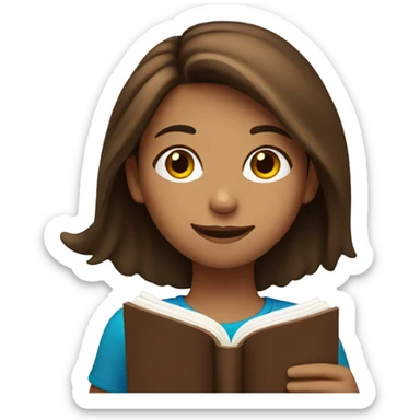A girl with brown hair is reading a book. sticker