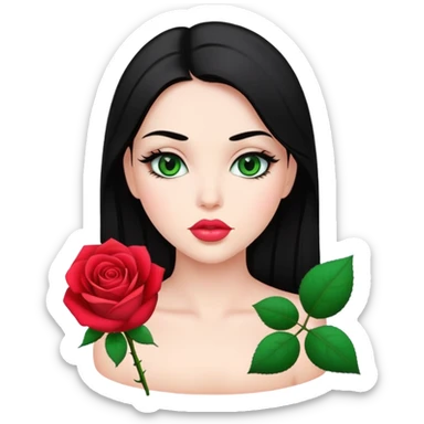 A beautiful gitl with straight black hair and green eyes and plump rose lips sticker