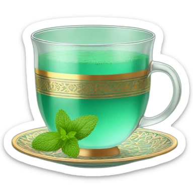 Moroccan cup of tea with clear glass and mint sticker