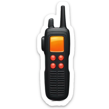 black walkie talkie with red-orange button on side sticker