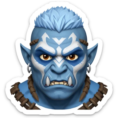 Fantasy orc portrait emoji, white and blue frost war paint on face, harsh winter warrior mood, strong expression, minimal tribal design, clean readable emoji style, male/female variant
 sticker