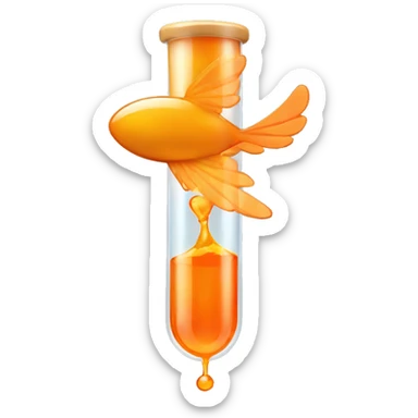 a flying test tube with orange liquid and wings  sticker