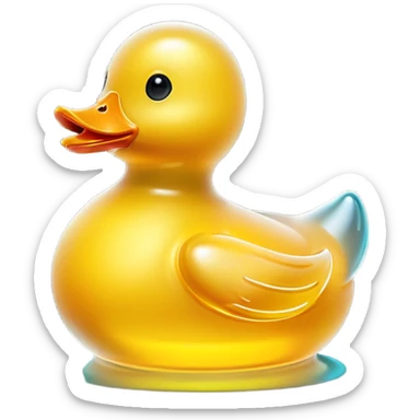 glowing transparent glass rubber duck,  minimalistic yellow transparent glass 3d neon glowing sticker
