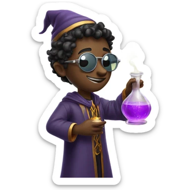 Young male wizard mixing potions and wearing sunglasses sticker