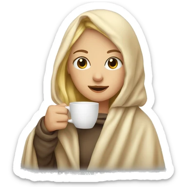 Blonde girl in blanket drinking coffee  sticker