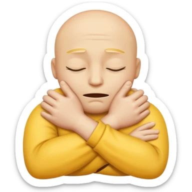Yellow face emoji strangling itself with 2 arms crossed sticker
