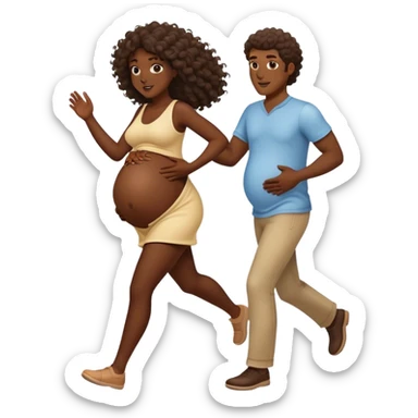 long curly haired dark skinned man chasing pregnant women sticker
