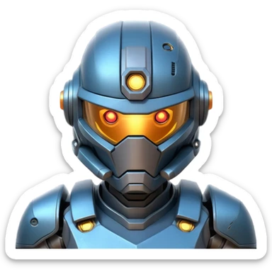 futuristic war robot portrait, head and shoulders only, glowing eyes, detailed helmet faceplate, armor collar, sci-fi metal textures, 3D cartoon, mobile game icon style, clean background, no text, no watermark
 sticker