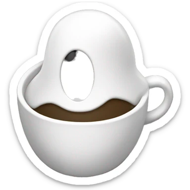 a ghost drinking coffee in black and white sticker