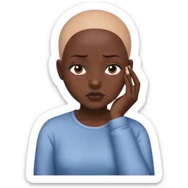 Girl showing tiredness, dark skin tone, bald sticker
